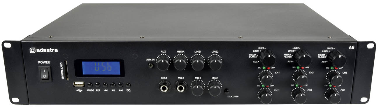 Mixer PA Amplifer with USB, SD, Bluetooth and FM Tuner - 6 Zone