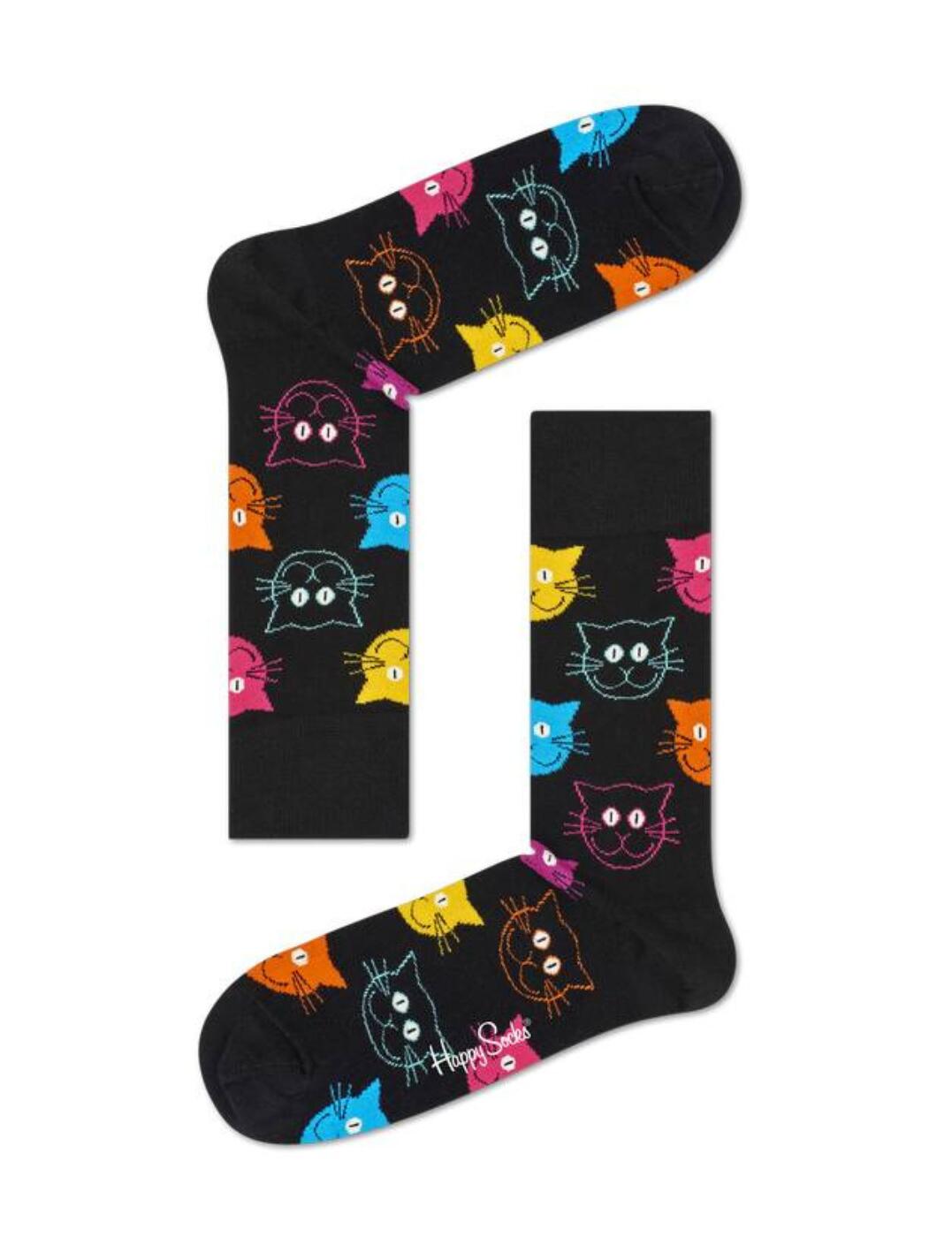 For the purrr'fect pair of socks look no further than the totally pawesome Happy Socks! These gorgeous cat socks feature chic and vibrant cats that are perfect for those wanting to wow. These gorgeous socks are as beautifully crafted from organic combed cotton for a soft, comfortable fit. The toe and heel of these socks are reinforced so can take anything you throw at them, a truly durable fit.  A Cat-lovers dream! Soft and breathable Reinforced heel and toe Combed cotton Country of origin: Turkey Composition: 86% Cotton &pipe; 12% Polyamide &pipe; 2% Elastane Listed in UK sizes  57030-100882 MJA01-9050 Socks