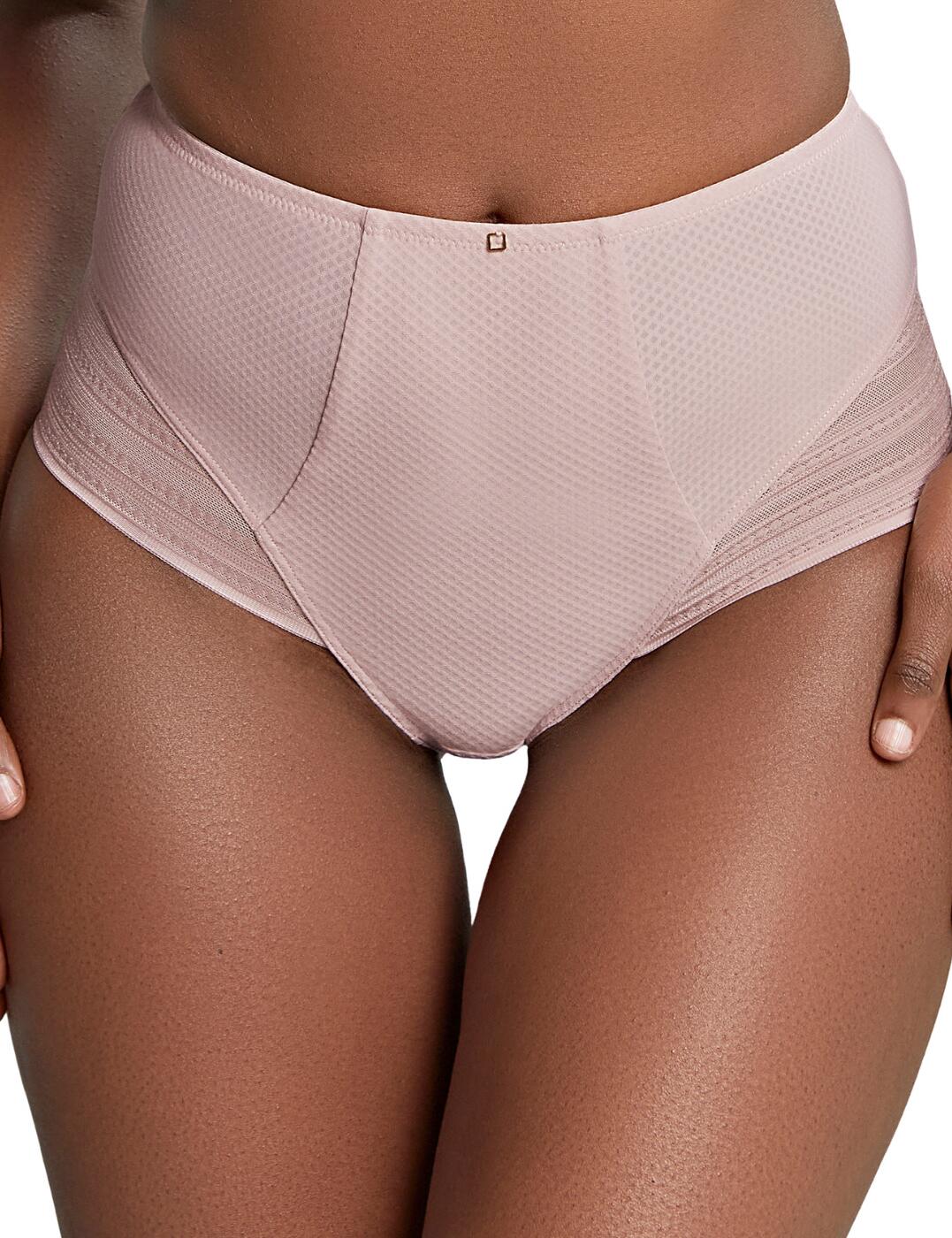 Feel sophisticated and elegant in this high waist brief from the Serene range by Panache. It features a classic design that you will reach for time after time making it the ultimate timeless piece. The brief has a high-rise waist with full rear coverage which shapes and highlights your amazing silhouette. It has an opaque fabric across the majority of the brief with feminine semi-sheer tulle on the hips that runs around to the rear. Made complete with a mini charm in the centre that also features on the matching bras which are also available.