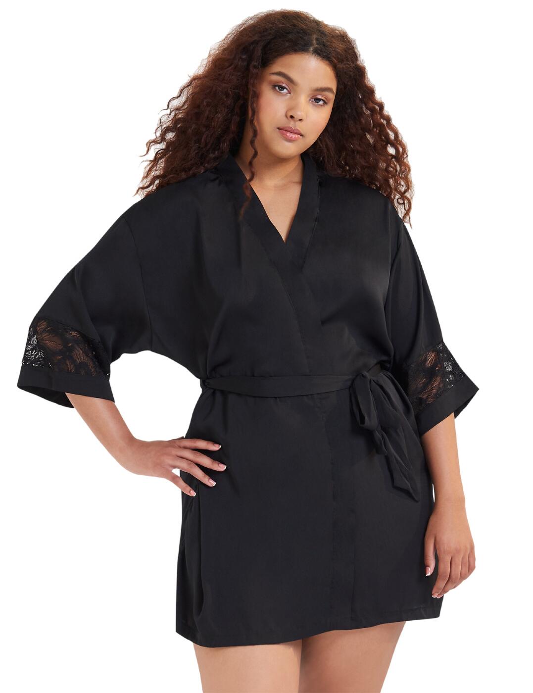 Slip into this Celia kimono from Bluebella for a totally relaxed and alluring fit. Soft and delicate is how you'll feel in this beautiful piece with a smooth satin fabric and feminine floral lace detailing on the sleeves. It has a classic style with a mid-thigh length, wide 3/4 length sleeves and ties at the waist with a ribbon allowing you to create your perfect fit.  Kimono Soft and smooth all-over satin fabric Feminine floral lace on sleeves Mid-thigh length Wide 3/4 sleeves Tie at the waist with a ribbon belt Country of origin: China Composition: 87% Polyester &pipe; 13% Polyamide &pipe; Excluding trims Listed in UK sizes  41127-BK-S 41127  Dressing Gown