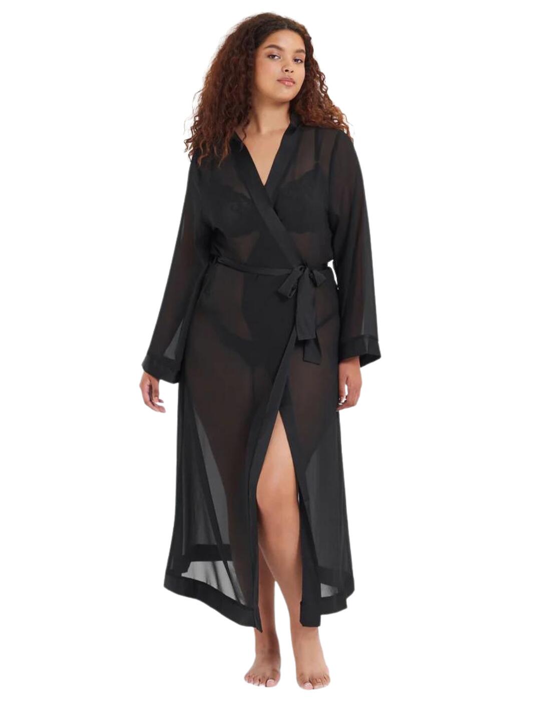 Looking just as good as you feel never felt so easy with this long kimono from the Marcella range by Bluebella. Made from flirty sheer fabrics and soft satin trims it brings a luxurious feeling with an easy throw-on design. It has long sleeves and goes to just above the ankle in length and closes at the waist with a satin tie belt to help cinch in your waist and flatter your gorgeous curves. Pair over any lingerie collection for an extra feminine look.  Long kimono Above ankle length Sheer fabric with satin trims Satin tie belt Long sleeves Country of origin: China Composition: 100% Polyester &pipe; Excluding trims Listed in UK sizes  41073-BK-S 41073  Long Kimono
