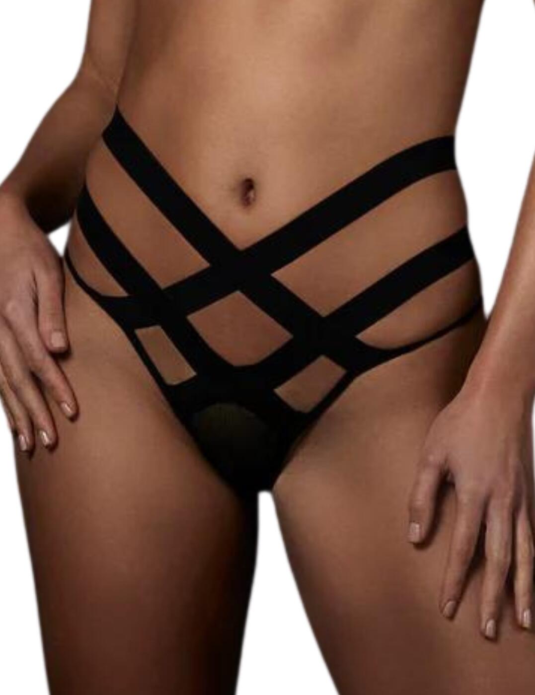 Flatter and caress your curves with Bluebella's Emilia open-back brief this season. Coming with a gorgeous multi-strap design, this open-back brief is deeply flirtatious, giving you coverage whilst still keeping things interesting by showing some skin. The straps featured on this piece are elasticated and soft, giving a comfortable fit whilst still being playful. Pair this open-back brief with the available matching coordinates within Bluebella's Emilia range to complete this sensual set.  Chic soft elasticated strap design High-rise waist Minimal rear coverage Pair with the available matching items Country of origin: China Composition: Main: 91% Polyamide &pipe; 9% Elastane Composition: Gusset lining: 95% Bamboo &pipe; 5% Elastane  Listed in UK sizes  40248-BK-10 40248 Brief