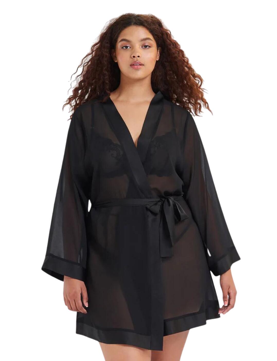 Bluebella brings you the finishing touch to your favourite lingerie set with this gorgeous kimono. Falling to a mini-length with a beautifully floaty fit for an effortless look, this kimono is a must-have. Features a satin self-tie belt that ensures you can accentuate your waist whilst still being comfortable. This piece comes with a seductive satin trim for a luxe touch.  Mini length Deep satin trim Full-length sleeves Floaty fit for a chic look Gorgeous satin waist tie Country of origin: China Composition: 100% Polyester Listed in UK sizes  25602-BK-M 25602  Kimono