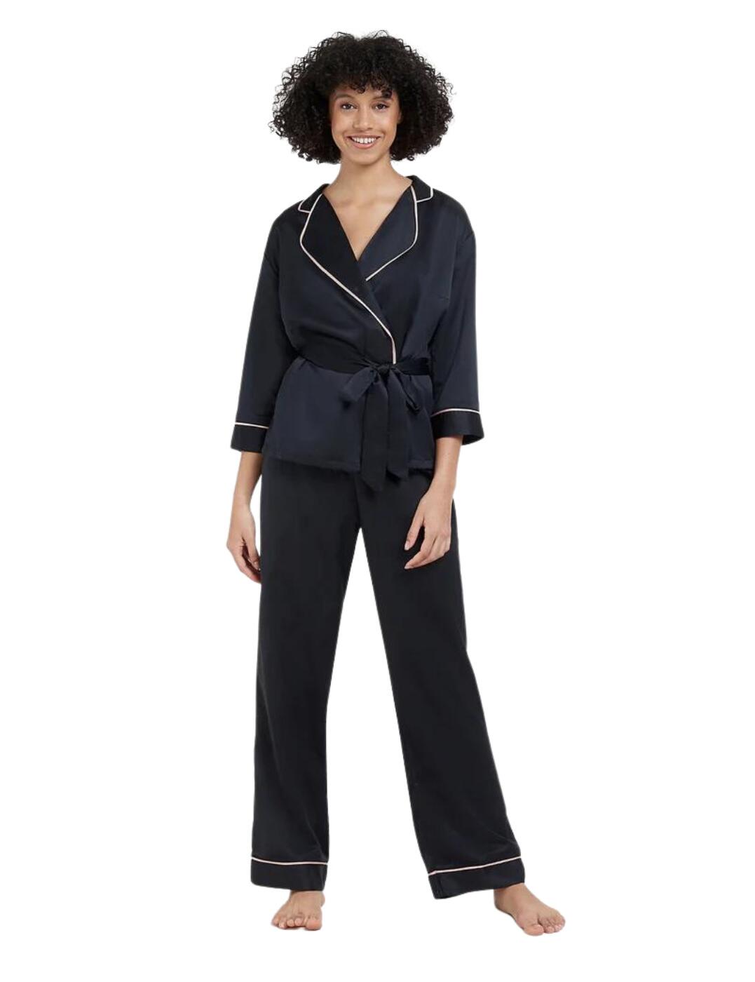 Bluebella introduces elevated loungewear into your wardrobe with the Wren collection. This kimono top and trouser set is beautifully luxe featuring bold contrasting satin piping for a chic touch. The kimono top boasts a self-tie fastening so you can cinch in your waist whilst still being comfortable. The kimono top has 3/4 length relaxed fit sleeves for a flowy modern look. Trousers fall to a full-length and have an elasticated waist, comfort is key!  Comfortable relaxed fit Gorgeous contrasting satin piping Self-tie fastening on the kimono top Elasticated waist Full-length trousers 3/4 sleeves Country of origin: China Composition: 100% Polyester  Listed in UK sizes  40227-BK-8 40227 Kimono and Trouser Set