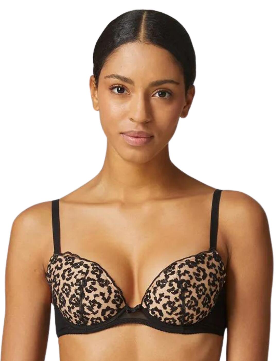 Simone Perele's Felicie collection is anything but tame. This push-up bra has leopard-print embroidery over the cups, on top of the removable pads that give you a lift and a smooth silhouette under your clothes. There is an underwire in this bra for support and adjustable straps that are positioned to show off your decolletage. With a traditional hook and eye fastening at the rear, this bra is perfect for a sensual look.  Underwired Removable padding Adjustable straps Plunging neckline Hook and eye closure Country of origin: Morocco Composition: 62% Polyester &pipe; 22% Cotton &pipe; 12% Polyamide &pipe; 4% Elastane Listed in UK sizes  57407-101379-1316538 16Y340 Push Up Bra
