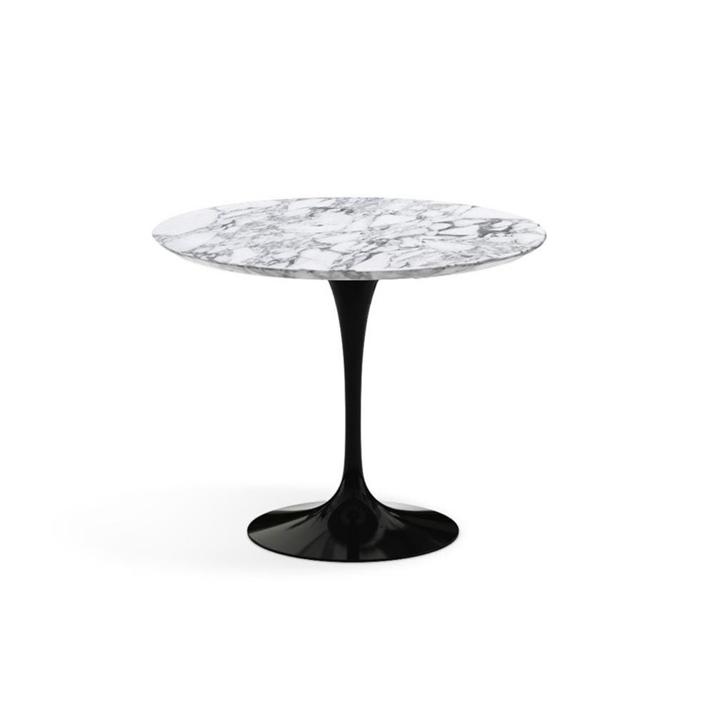 Knoll Saarinen Dining Table Round Marble Small Black Base Satin Arabescato White Marble Top Designer Furniture From Holloways Of Ludlow
