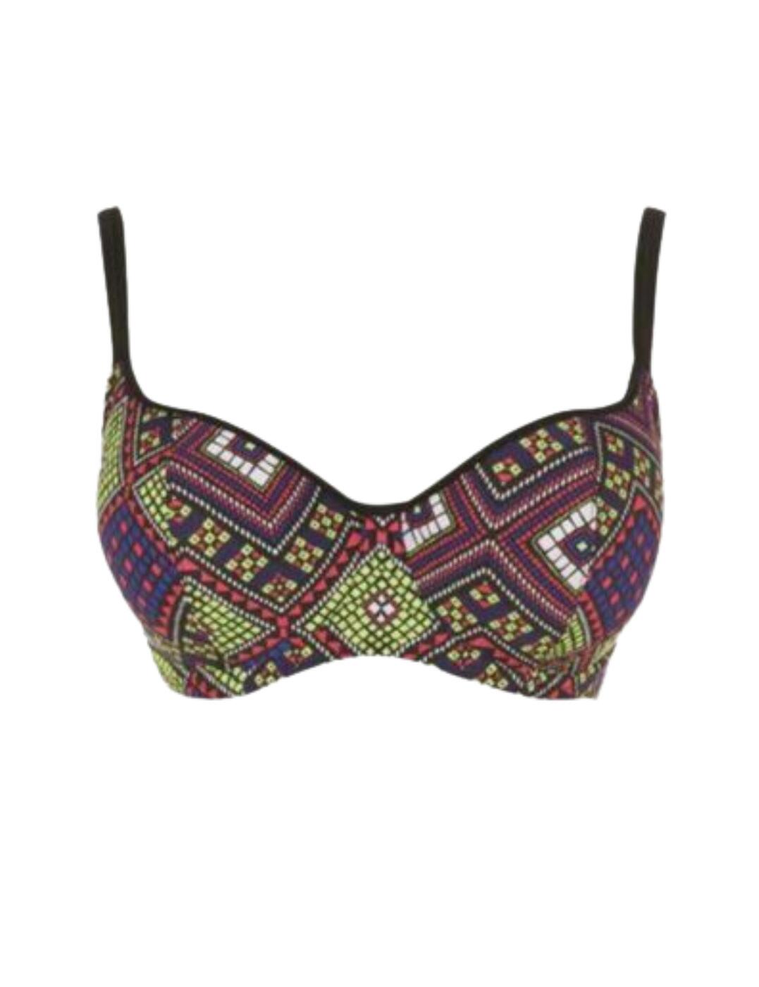 Look gorgeous in geometric with Freya's Byzantine collection. This beautiful moulded bikini top is the perfect addition to your carry-on luggage. This piece boasts moulded cups for a more shaped bust with the underwired support adding lift and hold for an enhanced look. This bikini top is fastened at the rear with a classic clip fastening for a secure fit for the next time your lounging by the pool. Coming to a balcony shape this bikini top accentuates and showcases your curves.  Moulded cups Geometric print Balcony shape Underwired Adjustable shoulder straps Clip fastening Country of origin: Tunisia Composition: 80% Polyamide &pipe; 20% Extra life lycra Listed in UK sizes  57506-101535-1315928  Balcony Bikini Top