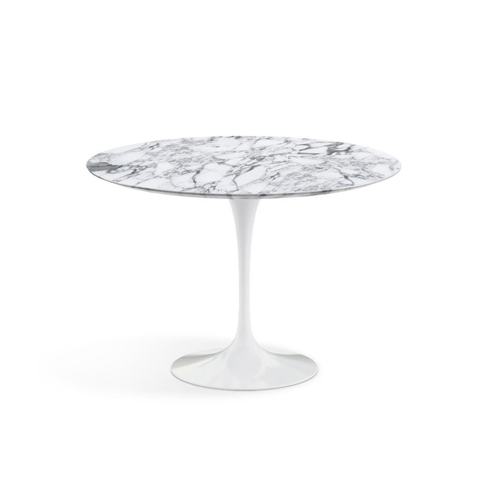 Knoll Saarinen Dining Table Round Marble Medium White Base Satin Arabescato White Marble Top Designer Furniture From Holloways Of Ludlow