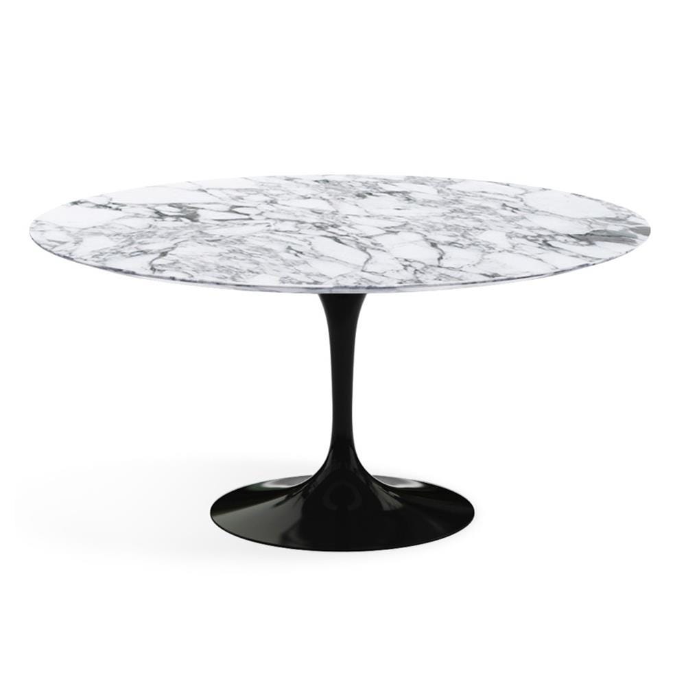 Knoll Saarinen Dining Table Round Marble Xxl Black Base Satin Arabescato White Marble Top Designer Furniture From Holloways Of Ludlow