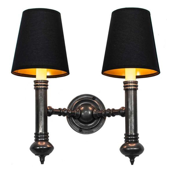 Twin Carlton Wall Light Old Antique Black With Gold Interior