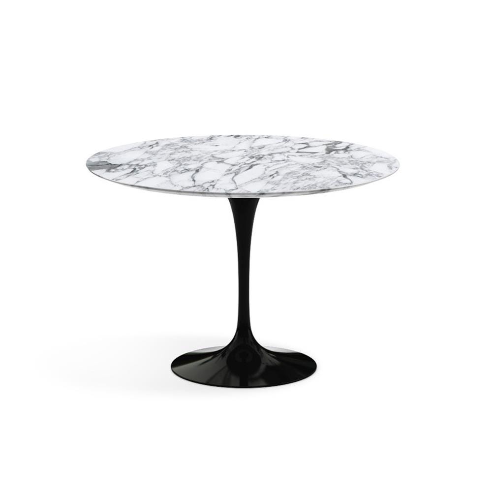 Knoll Saarinen Dining Table Round Marble Medium Black Base Satin Arabescato White Marble Top Designer Furniture From Holloways Of Ludlow