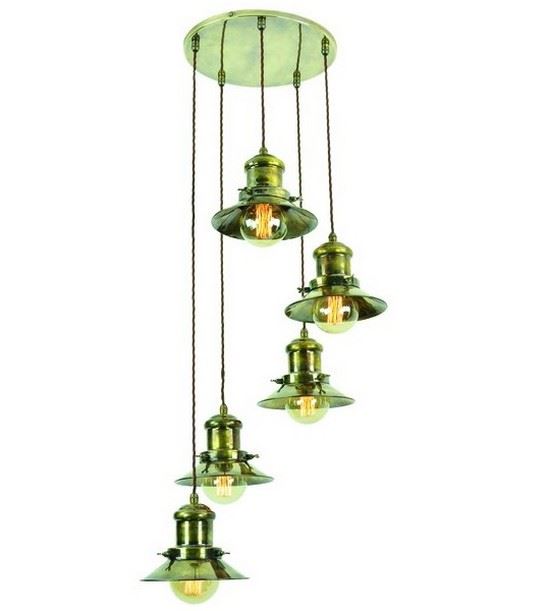 Edison Cluster Pendant Edison 5 Cluster Light Antique Brass