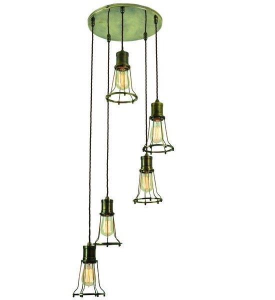 Marconi Cluster Pendant Marconi 5 Cluster Light Antique Brass