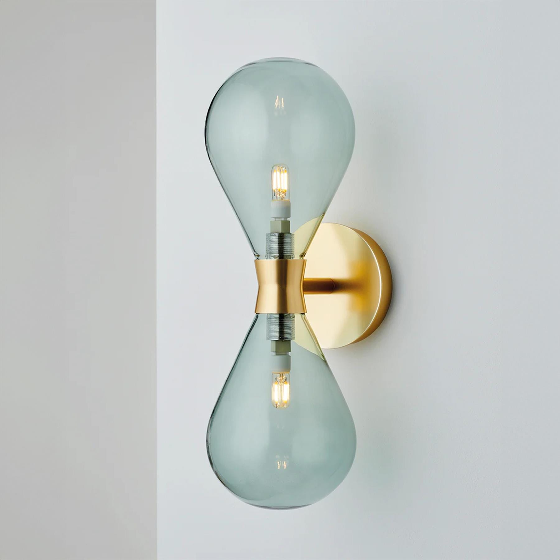 Tom Kirk Lighting Cintola Wall Light Twin Satin Gold Smoke Grey Architectural Lighting Brassgold