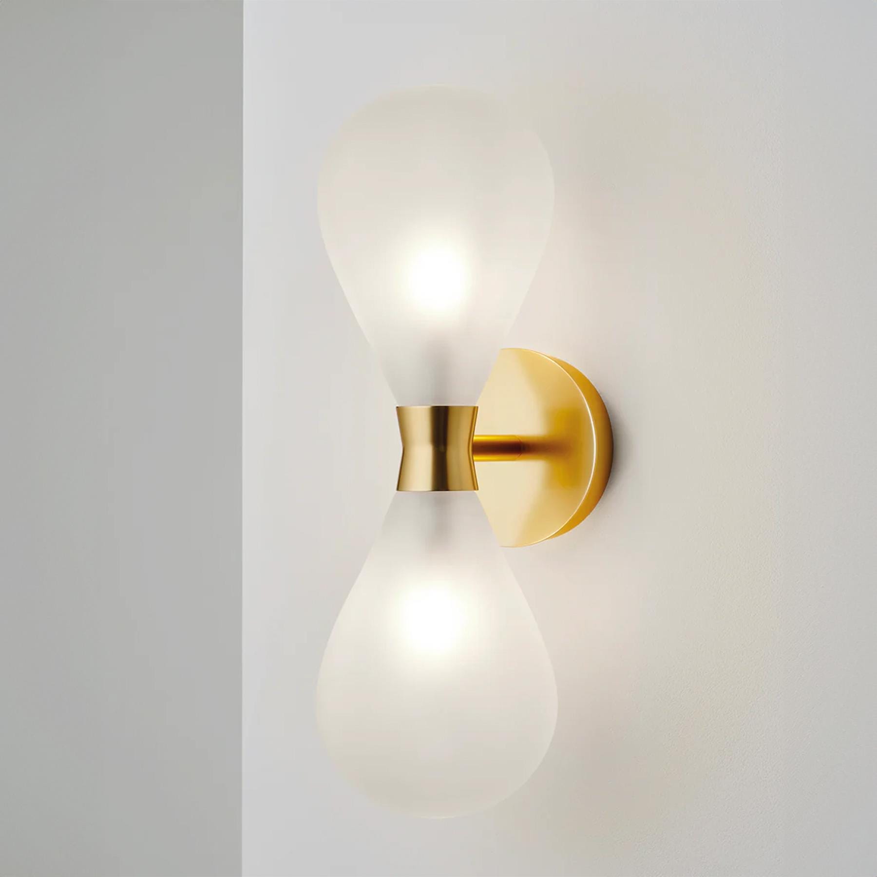 Tom Kirk Lighting Cintola Wall Light Twin Satin Gold Frosted Architectural Lighting Brassgold