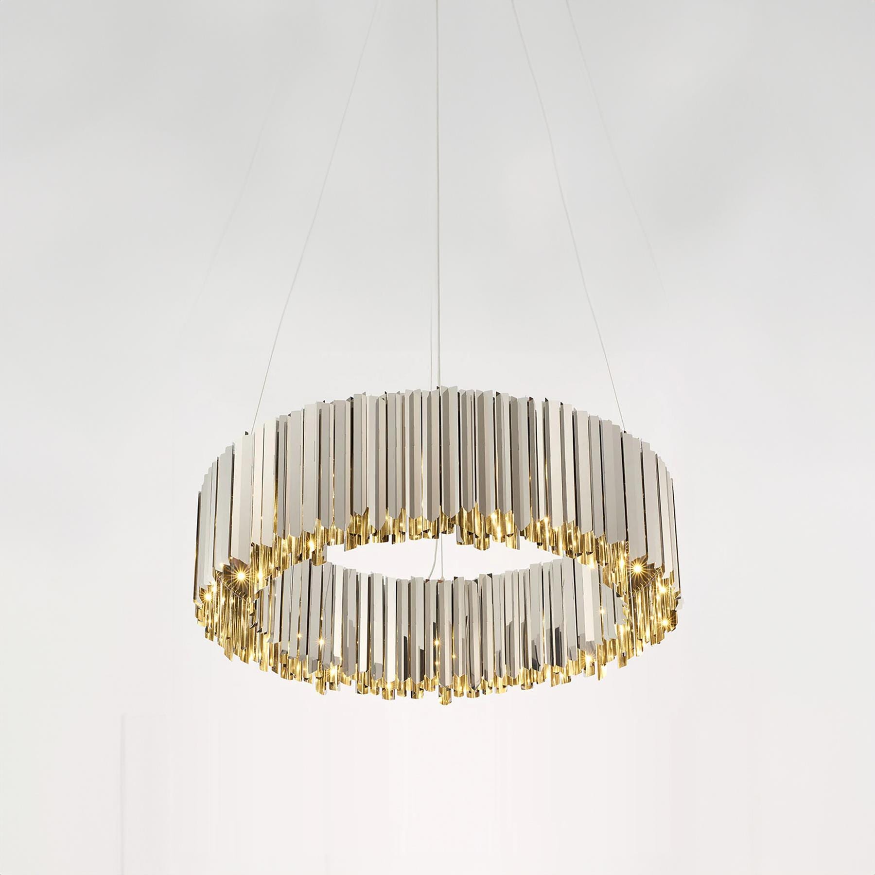 Tom Kirk Lighting Facet Chandelier Polished Stainless Steel 90cm Silver