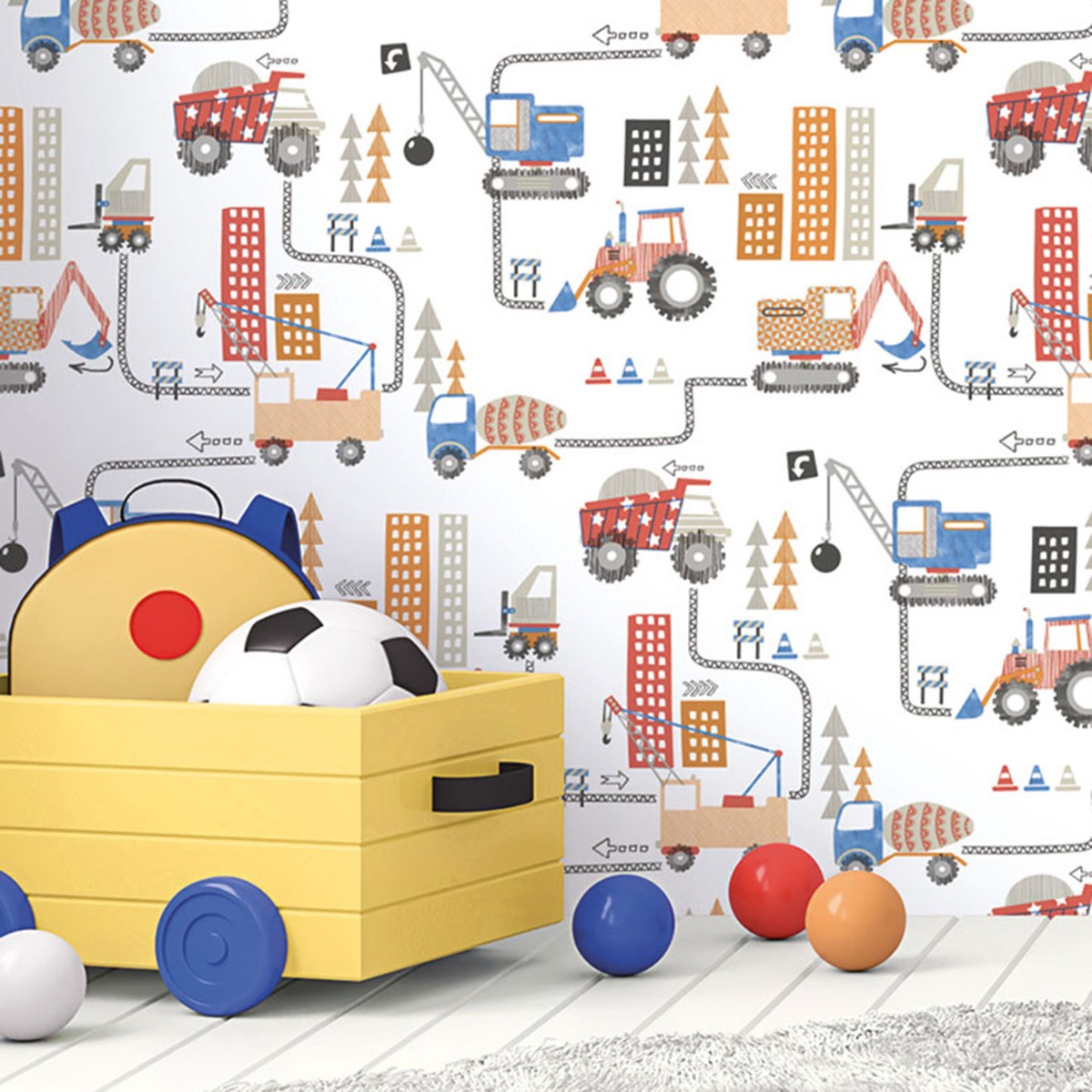 Tiny Tots 2 Construction Wallpaper Red Blue Orange Galerie G78361