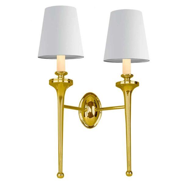 Twin Grosvenor Wall Light Lacquered Polished Brass White With White Interior