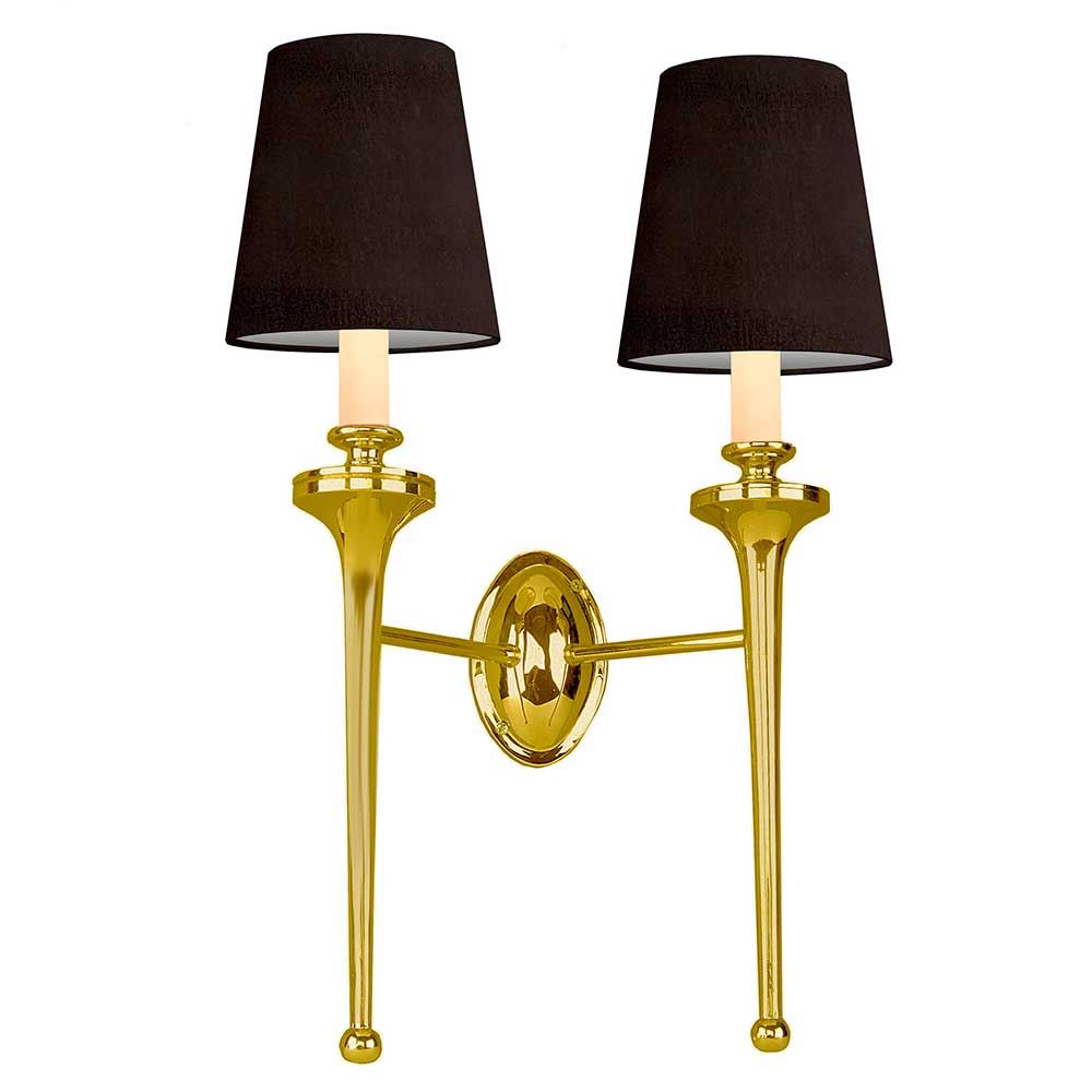 Twin Grosvenor Wall Light Unlacquered Polished Brass Black With White Interior