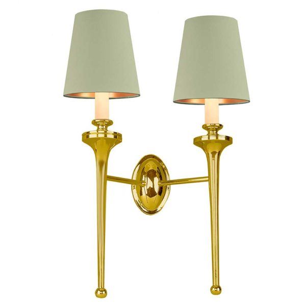 Twin Grosvenor Wall Light Unlacquered Polished Brass Ivory With Gold Interior