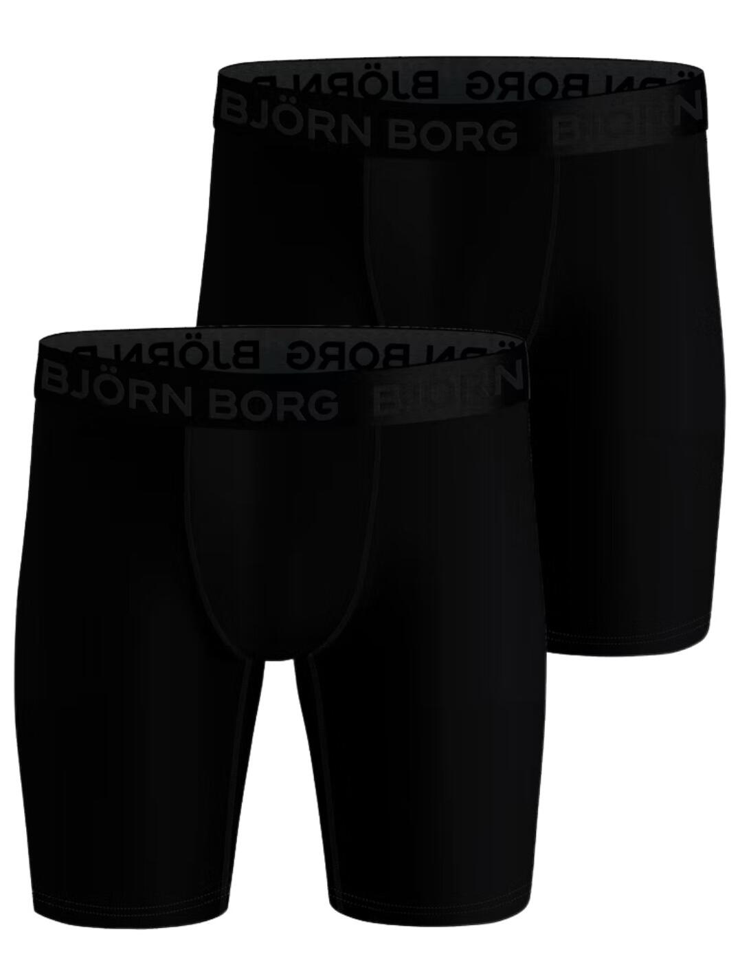 Feel sporty in these Bjorn Borg Performance long-leg boxers that come in a pack of 2 providing more chances to wear these quality-feel boxers. These boxers have been made from recycled polyester making them eco-friendly and allowing you to make a wiser choice when purchasing your next pair with these on the market. Having a mid-rise waist with a longer leg provides a better fit for performance. Infused with Hydro Pro fibres makes it easier to draw the moisture away from the body keeping you dry throughout a workout. Avoiding chafing by being designed with smooth seams and stretchy elastic, the elastic also runs along the waistband which has added microfibre for extreme comfort where it also states the Bjorn Borg logo.  Bjorn Borg boxers Long-legged Recycled fabric High performance and Hydro Pro functionality Perfect fit, long legs, and smooth seams Microfibre elastic waistband stating the logo From the Performance range Pack of two Country of origin: China Composition: 90% Polyester &pipe; Recycled 10% Elastane  Listed in UK sizes  57314-101255-1313063 10001001 Men's Long Leg Boxer