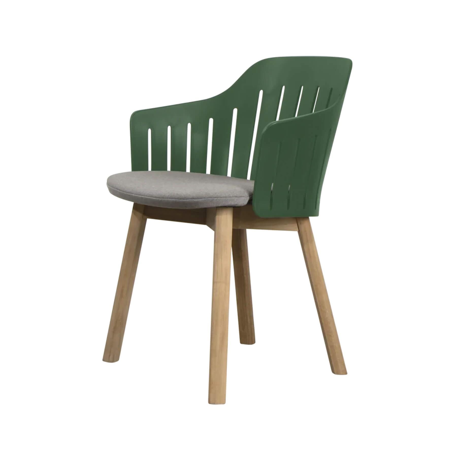 Caneline Choice Outdoor Chair With Teak Legs Dark Green Seat Natte Taupe Cushion