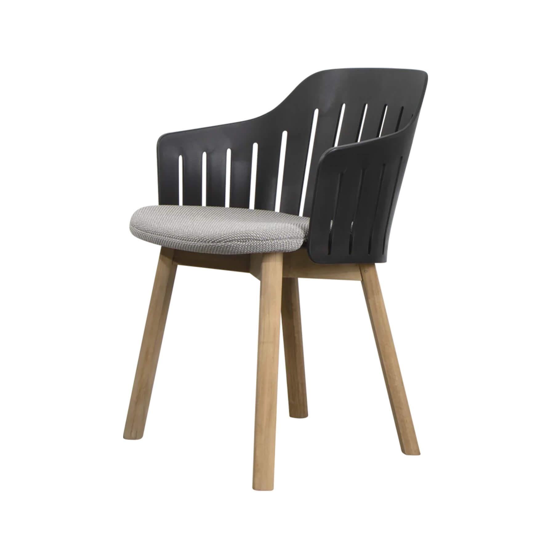 Caneline Choice Outdoor Chair With Teak Legs Black Seat Light Grey Cushion