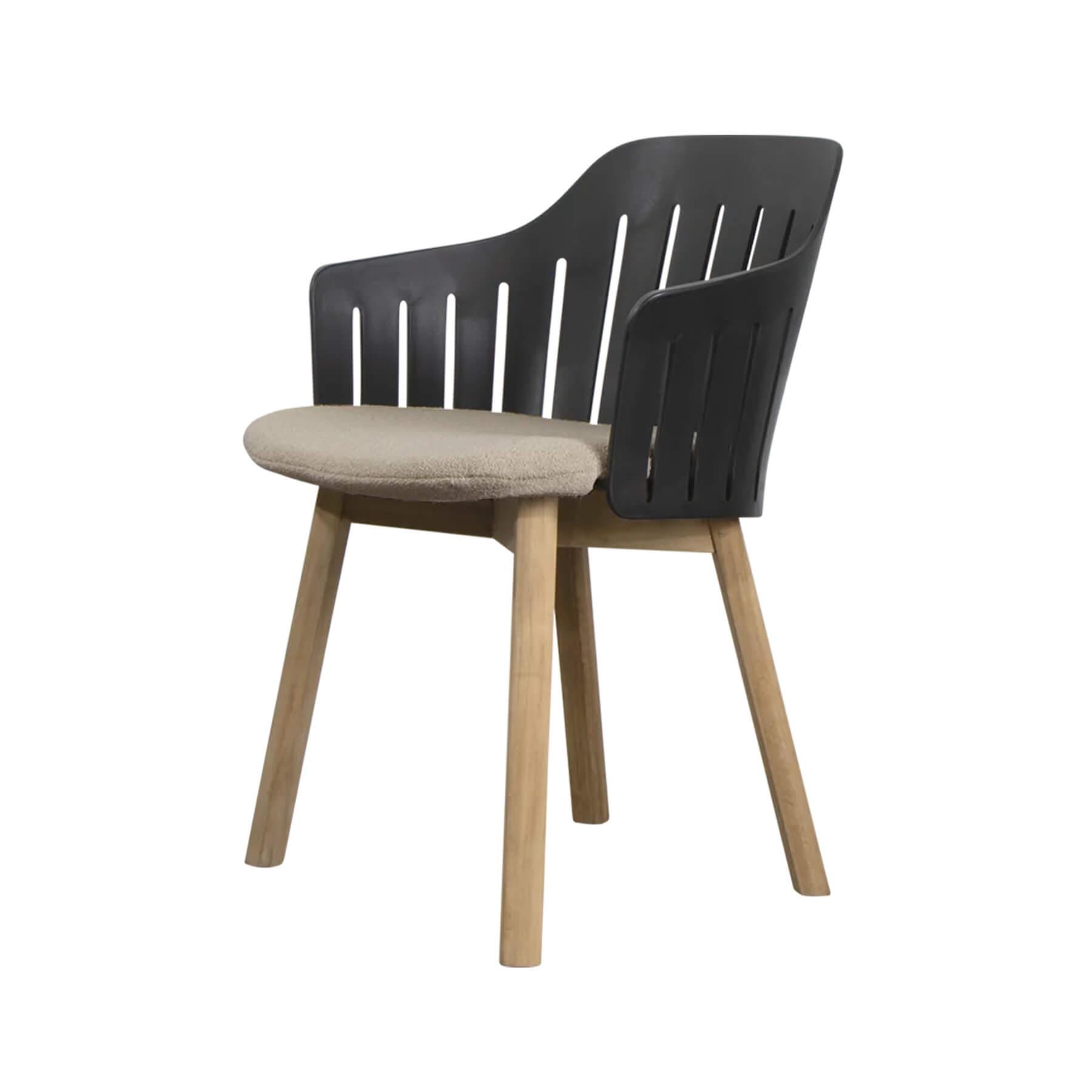 Caneline Choice Outdoor Chair With Teak Legs Black Seat Taupe Cushion