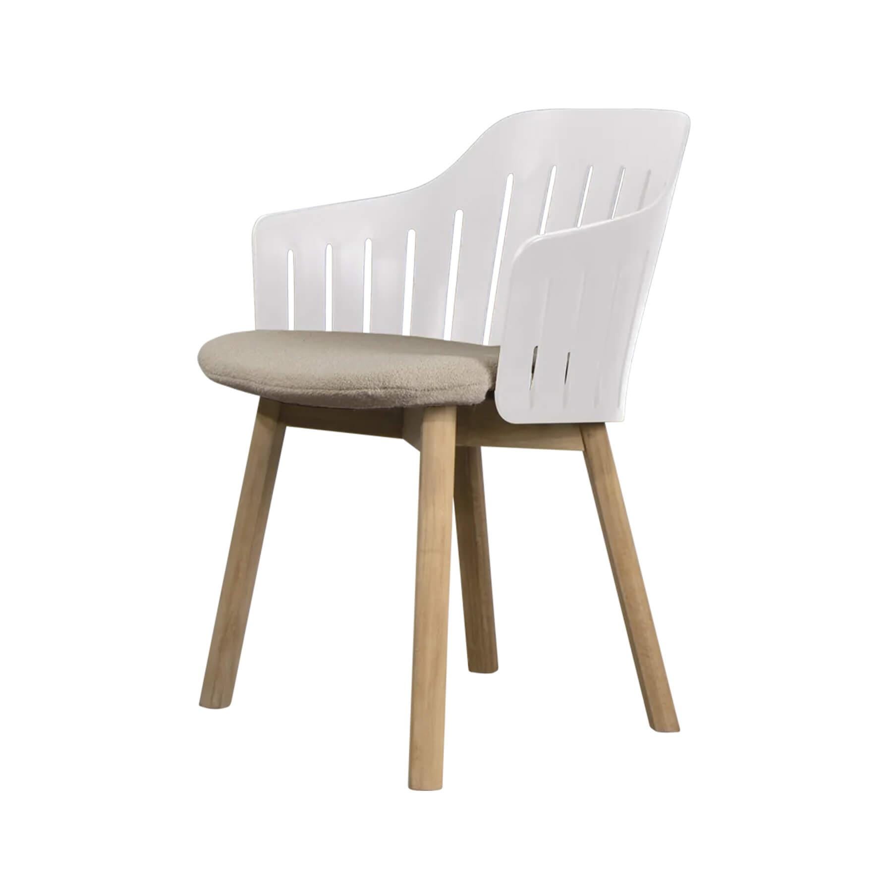 Caneline Choice Outdoor Chair With Teak Legs White Seat Taupe Cushion