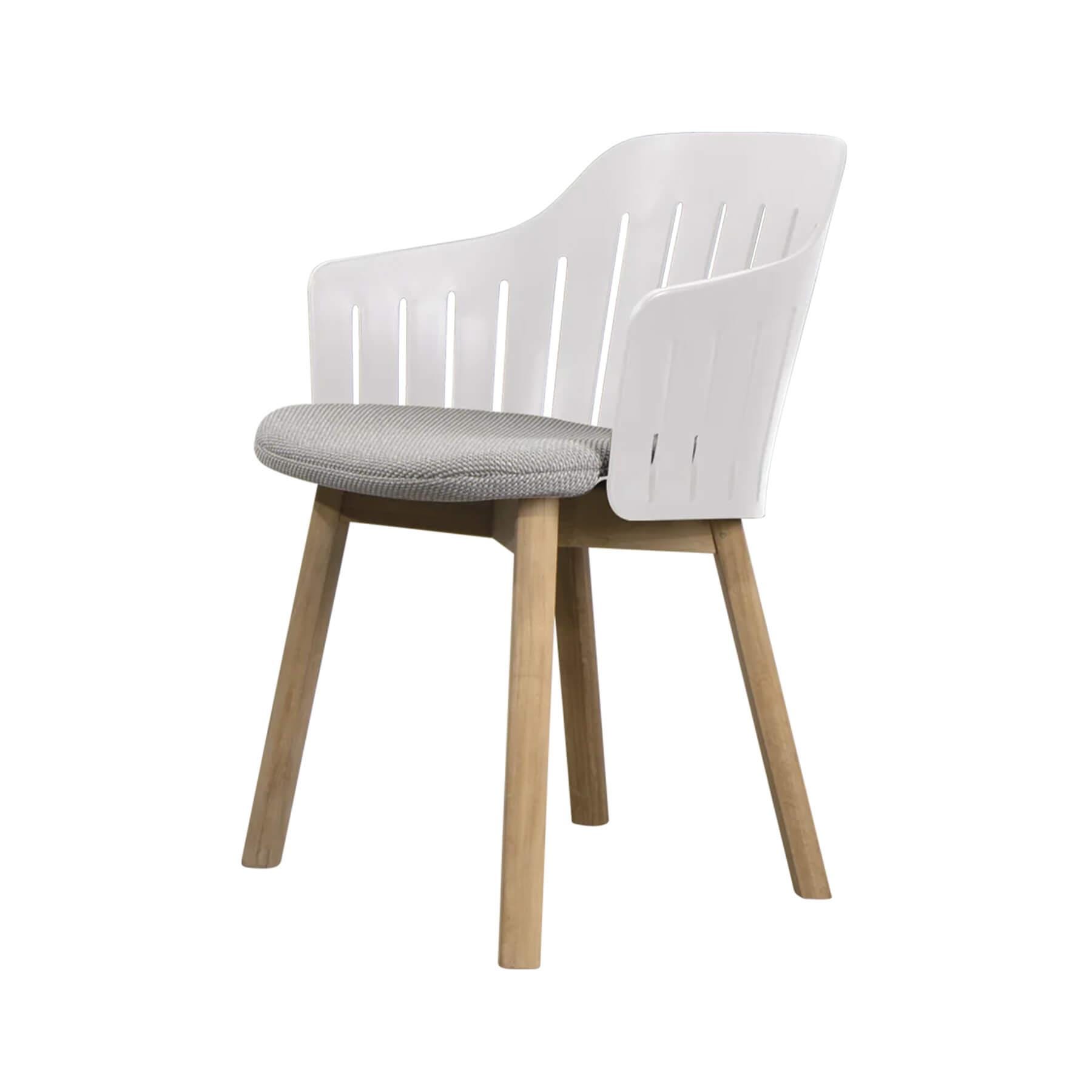 Caneline Choice Outdoor Chair With Teak Legs White Seat Light Grey Cushion