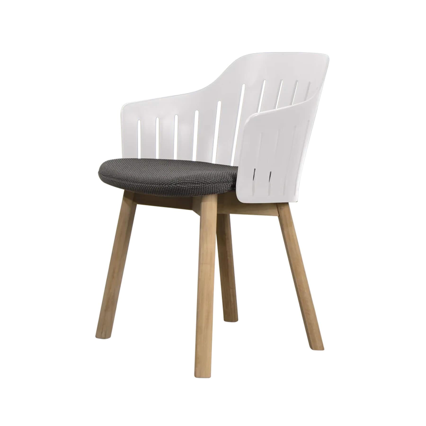 Caneline Choice Outdoor Chair With Teak Legs White Seat Dark Grey Cushion