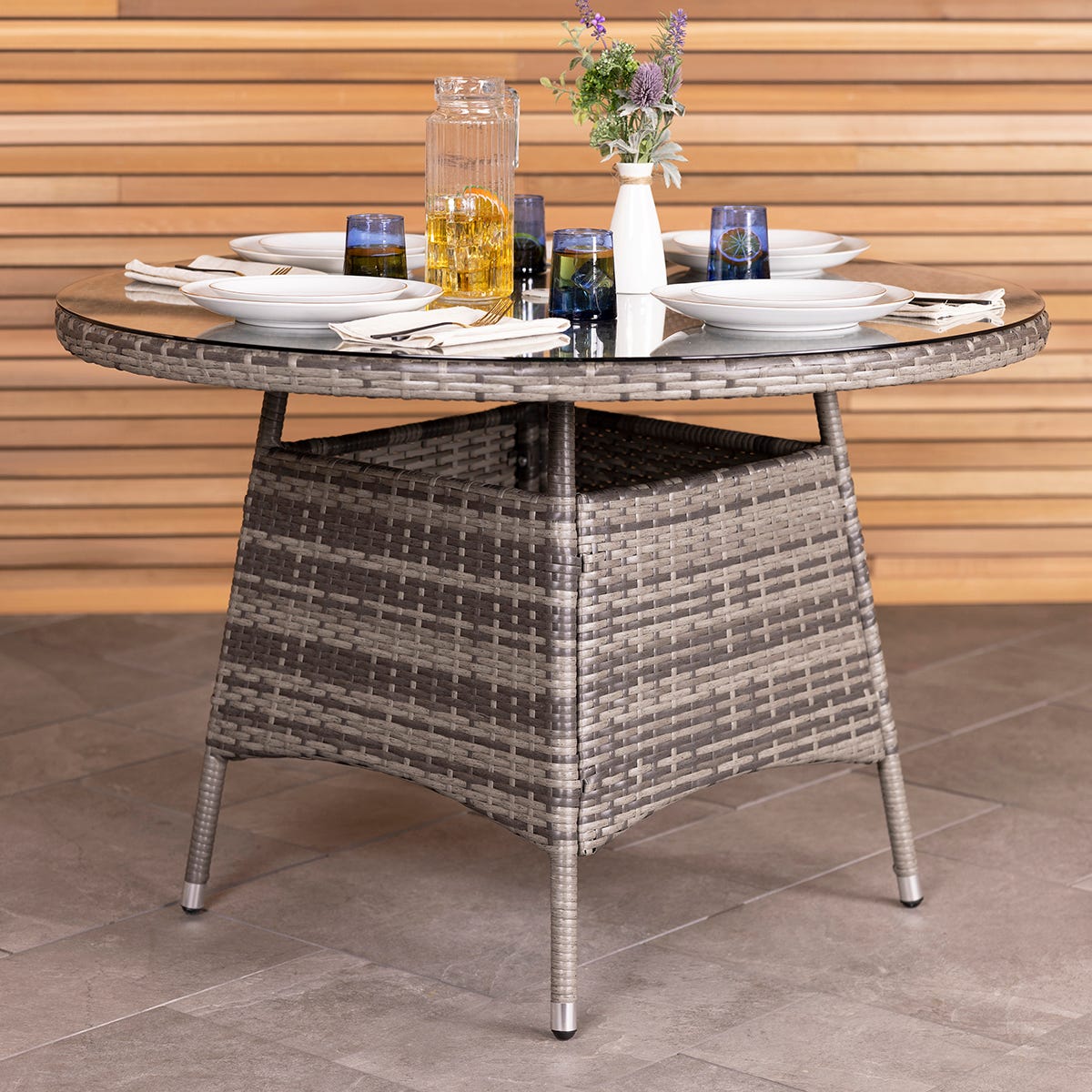 Charles Bentley 4 Seater Round Rattan Dining Table Grey Natural Grey