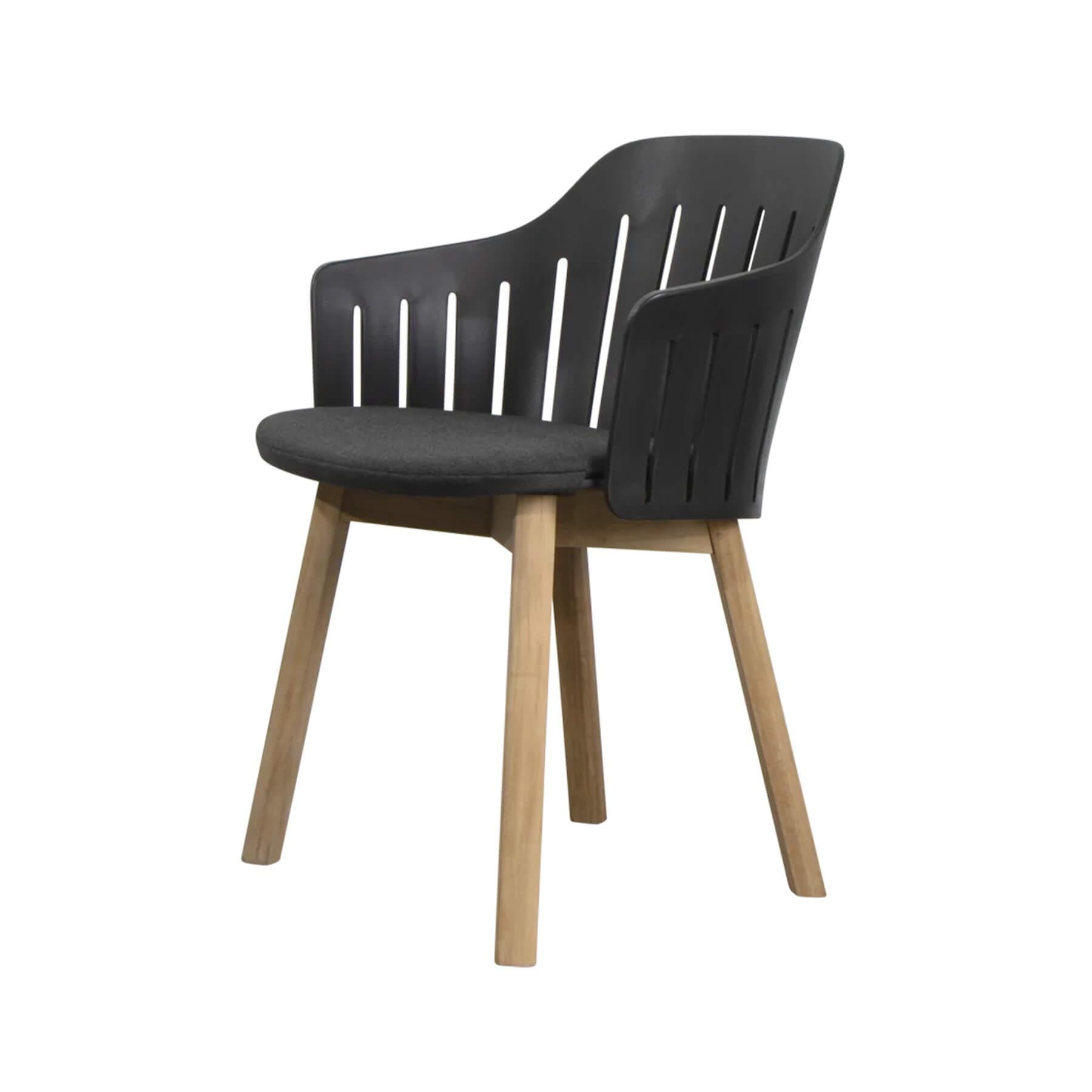 Caneline Choice Outdoor Chair With Teak Legs Black Seat Black Cushion