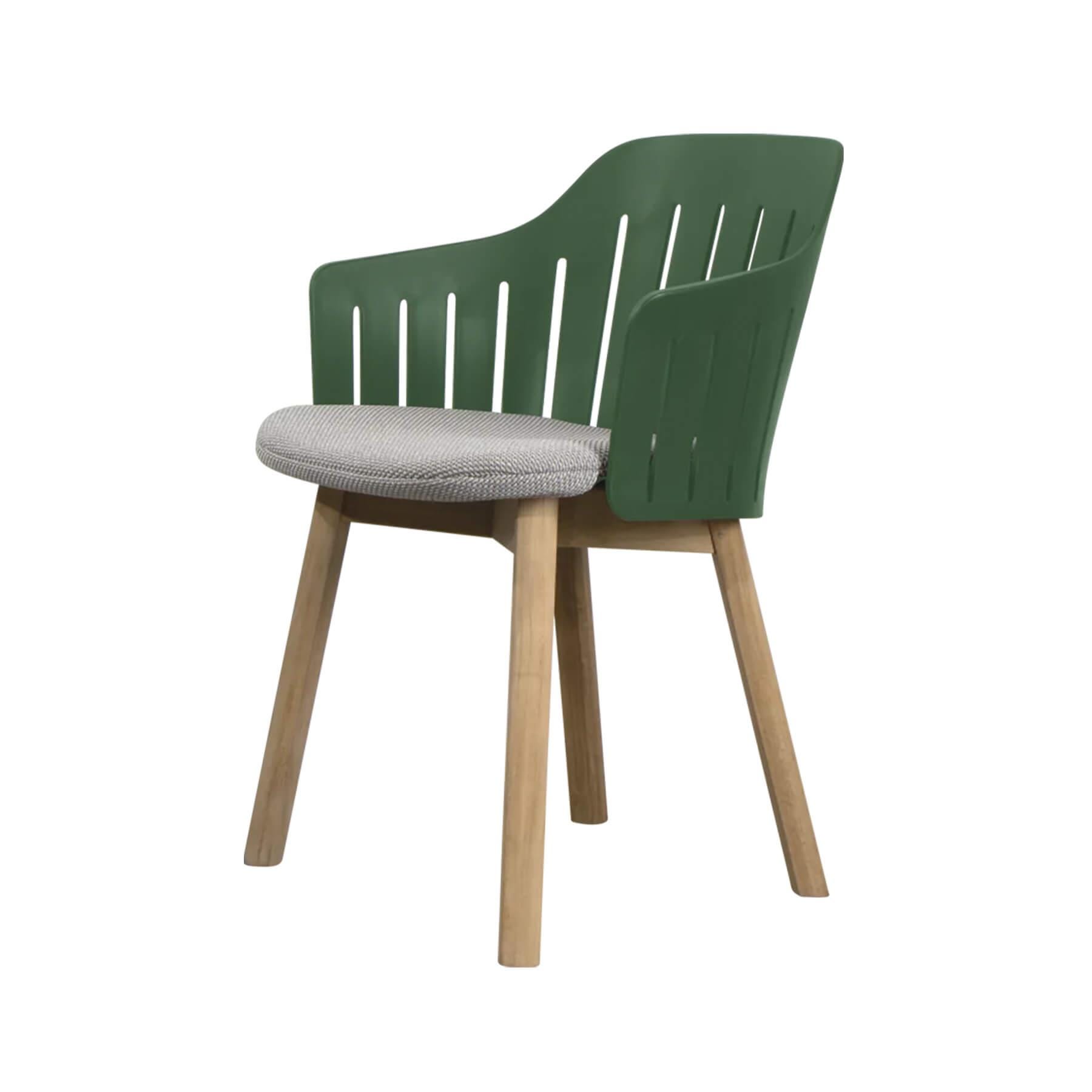 Caneline Choice Outdoor Chair With Teak Legs Dark Green Seat Light Grey Cushion