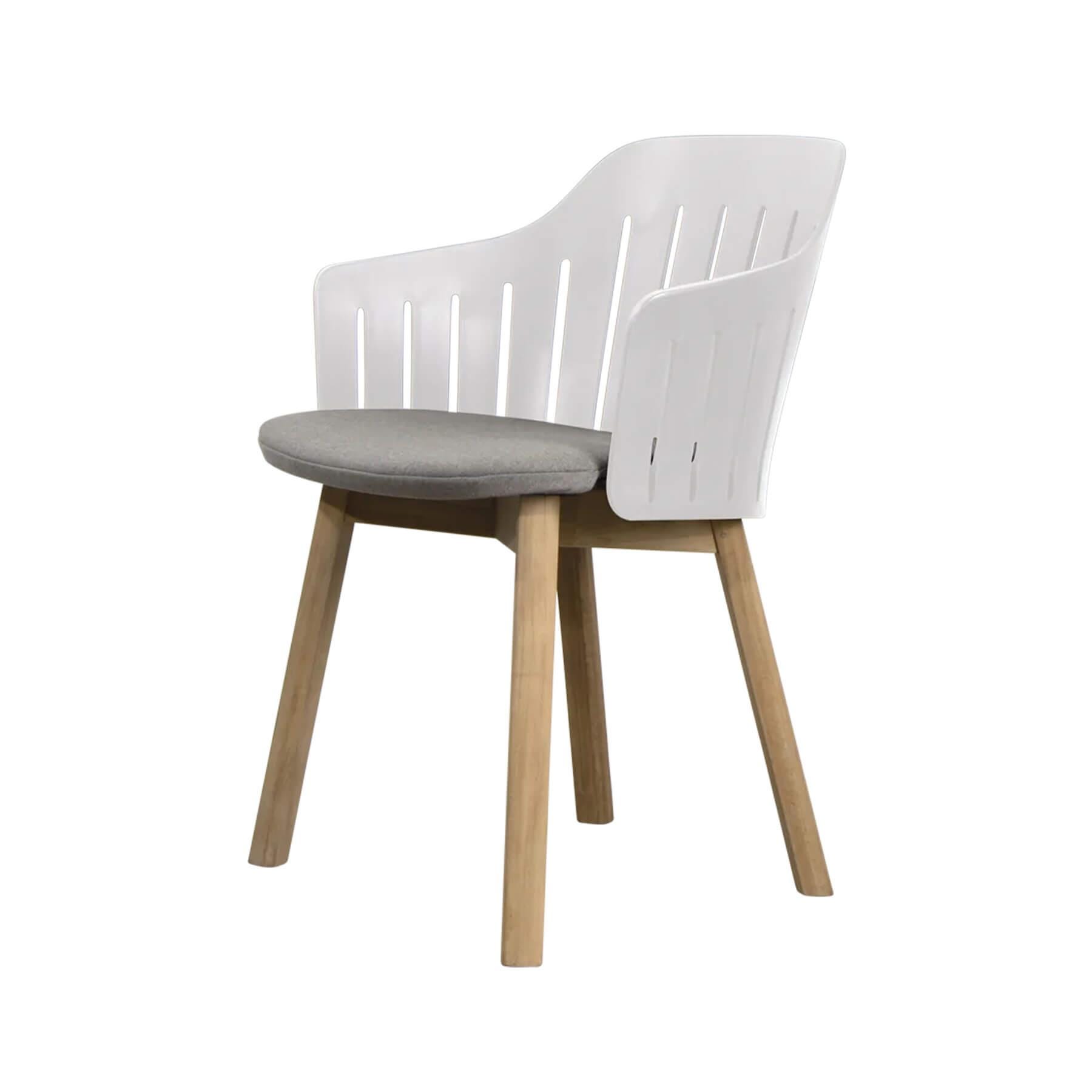 Caneline Choice Outdoor Chair With Teak Legs White Seat Natte Taupe Cushion