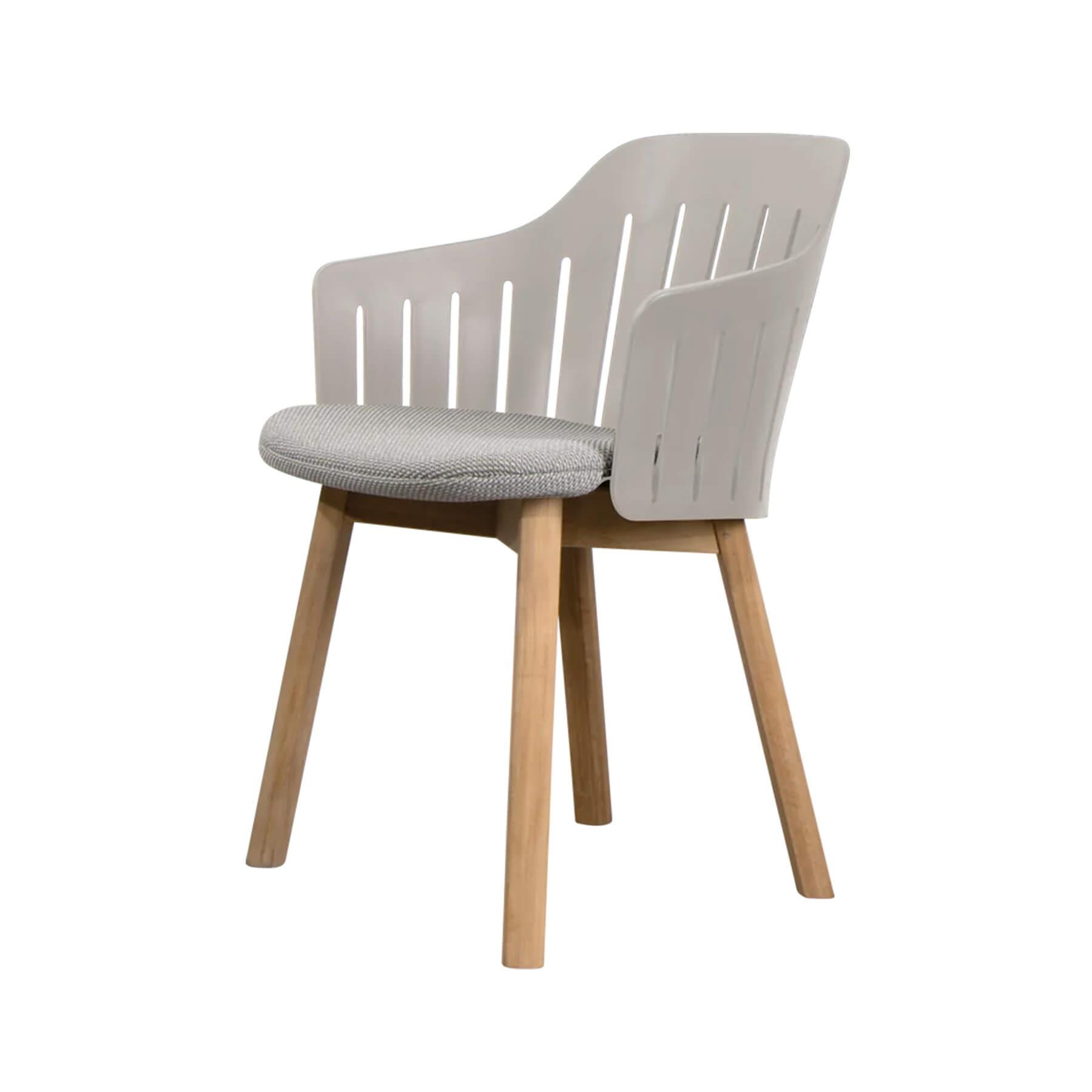 Caneline Choice Outdoor Chair With Teak Legs Taupe Seat Light Grey Cushion Brown