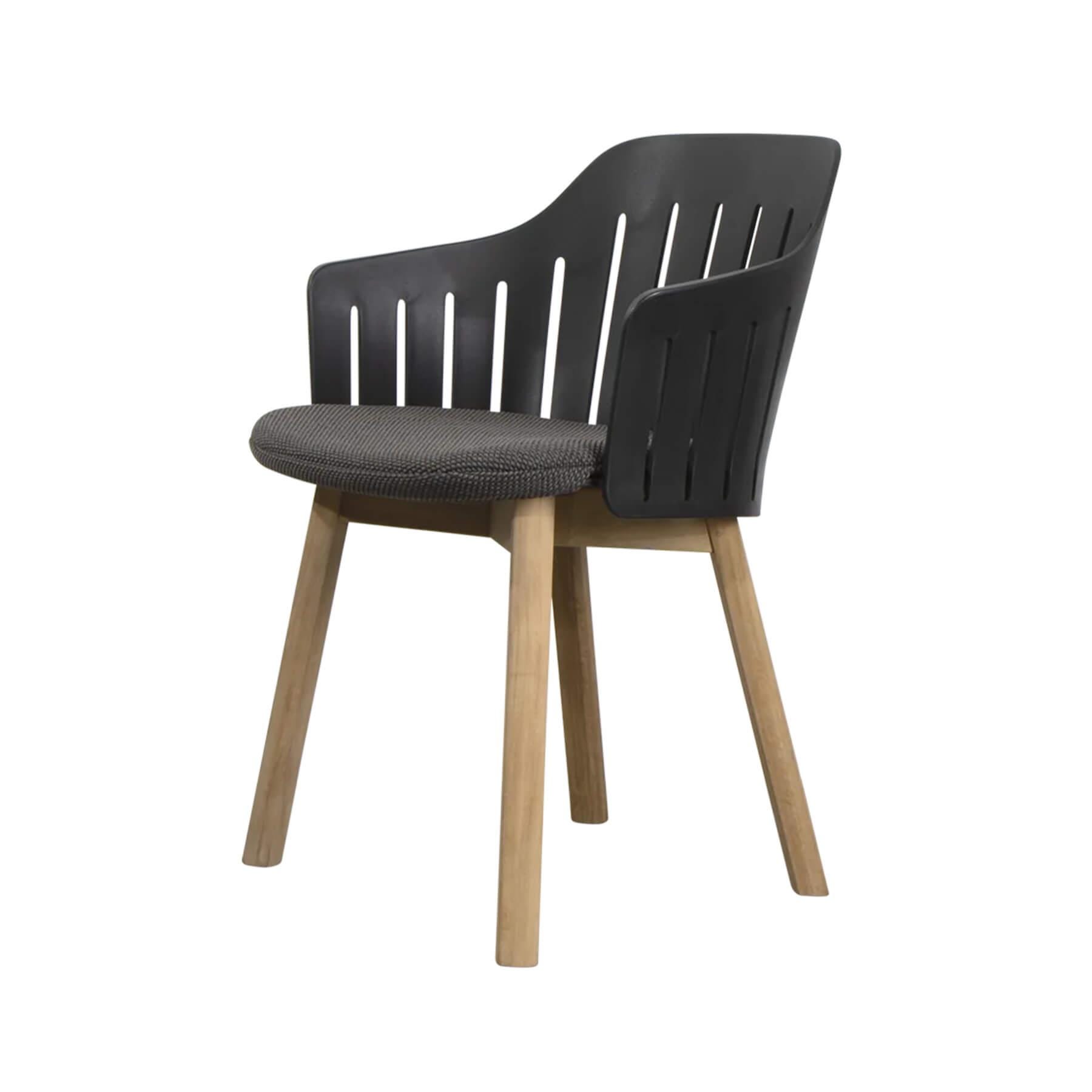 Caneline Choice Outdoor Chair With Teak Legs Black Seat Dark Grey Cushion