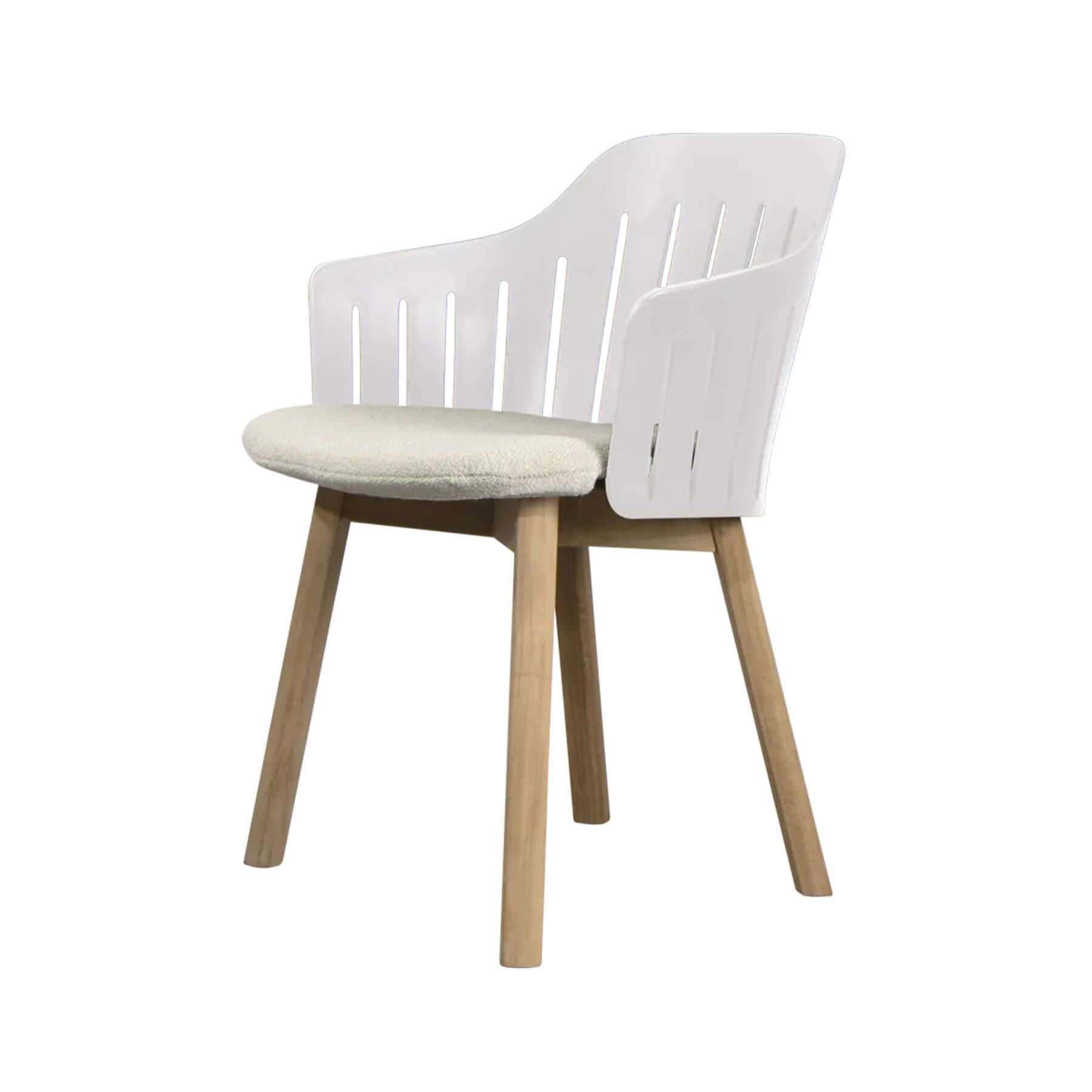 Caneline Choice Outdoor Chair With Teak Legs White Seat Sand Cushion