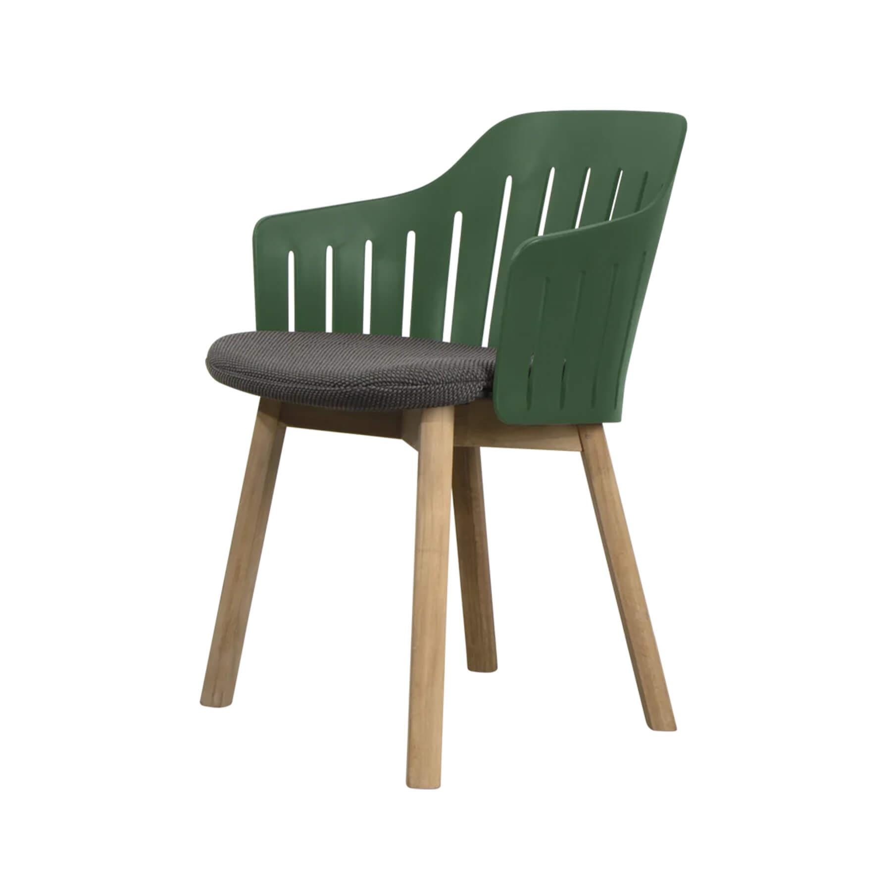 Caneline Choice Outdoor Chair With Teak Legs Dark Green Seat Dark Grey Cushion