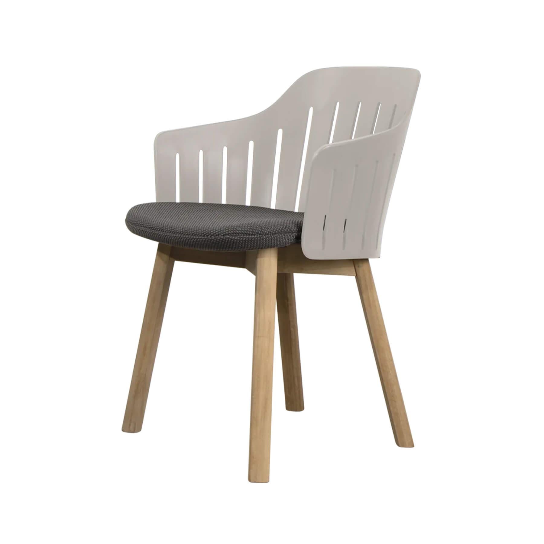 Caneline Choice Outdoor Chair With Teak Legs Taupe Seat Dark Grey Cushion Brown