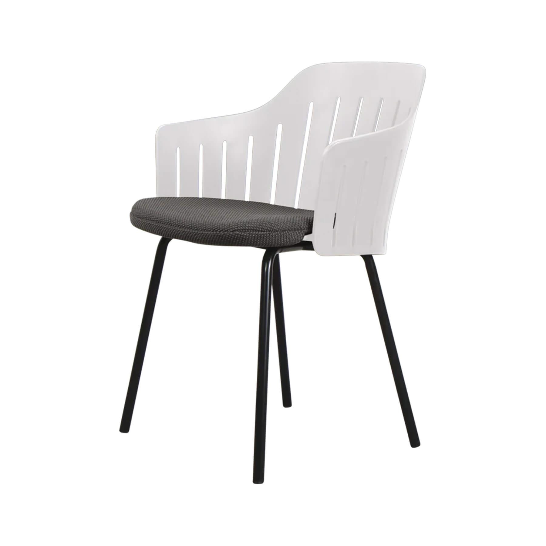 Caneline Choice Outdoor Chair With Steel Legs White Seat Dark Grey Cushion