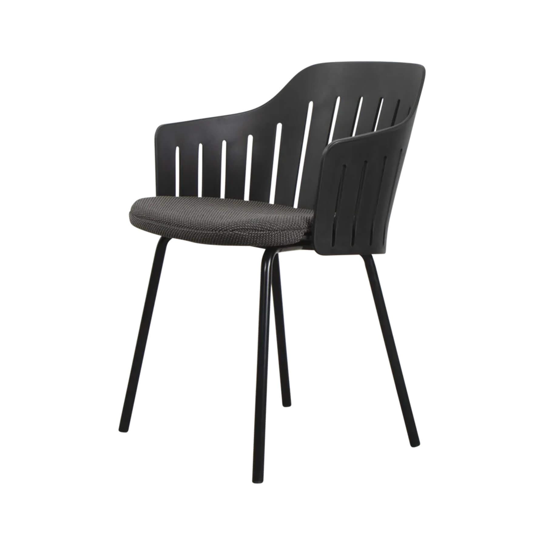 Caneline Choice Outdoor Chair With Steel Legs Black Seat Dark Grey Cushion