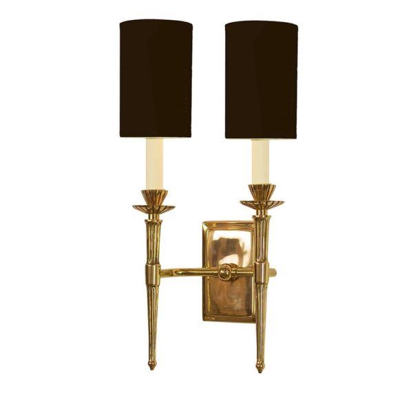 Twin Hampton Wall Light Lacquered Polished Brass Black Shade