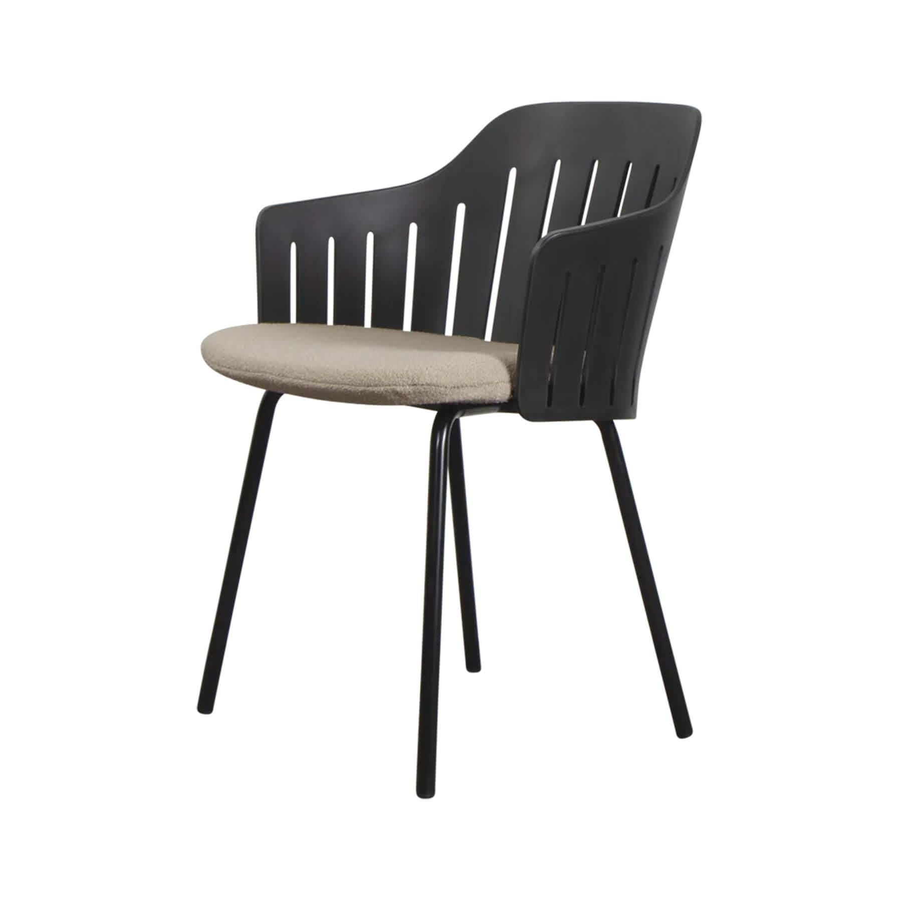 Caneline Choice Outdoor Chair With Steel Legs Black Seat Taupe Cushion