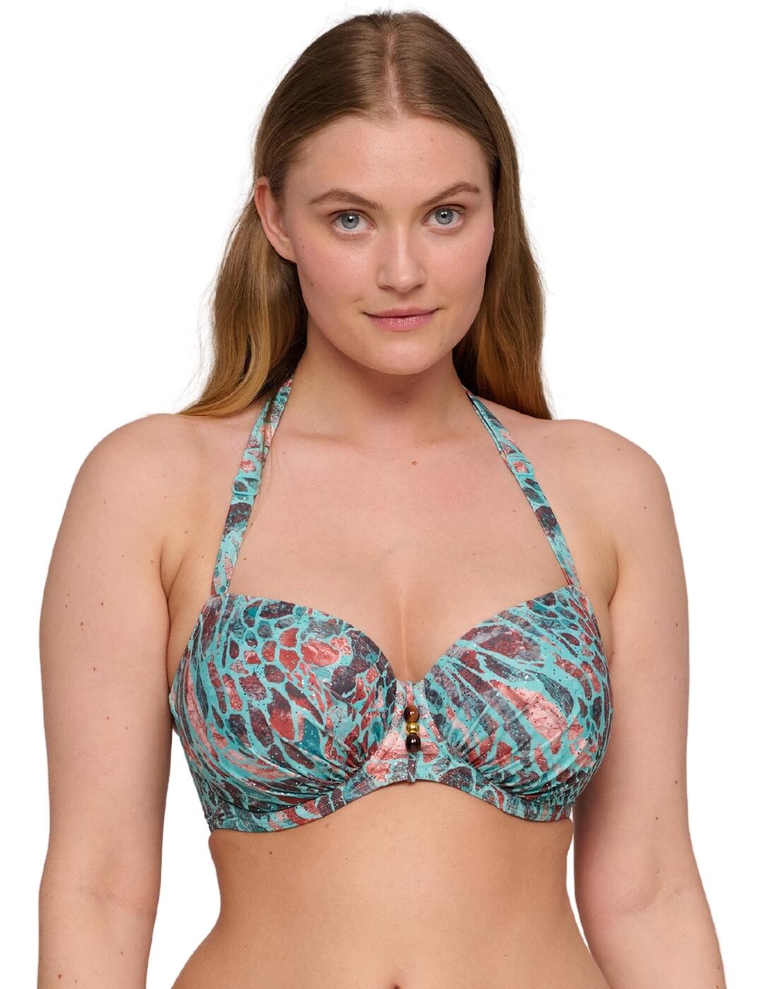 Say hello to sumptuous swimwear with the Riyad full cup bikini top by Prima Donna Swim. Showcasing an enchanting ocean-inspired print, this gorgeous bikini top is the perfect addition to any luxury holiday wardrobe! It features underwired support and non-padded cups to promise exceptional all-day comfort and flattering natural shape, with full bust coverage allowing you to relax with confidence whether you're by the pool or on the beach. A chic bead detail at the centre adds an elegant touch, while fully adjustable, multiway straps give you the freedom to choose your style day in, day out. Finished with a secure plastic clasp closure, why not take this must-have poolside look even further with matching Riyad swimwear?