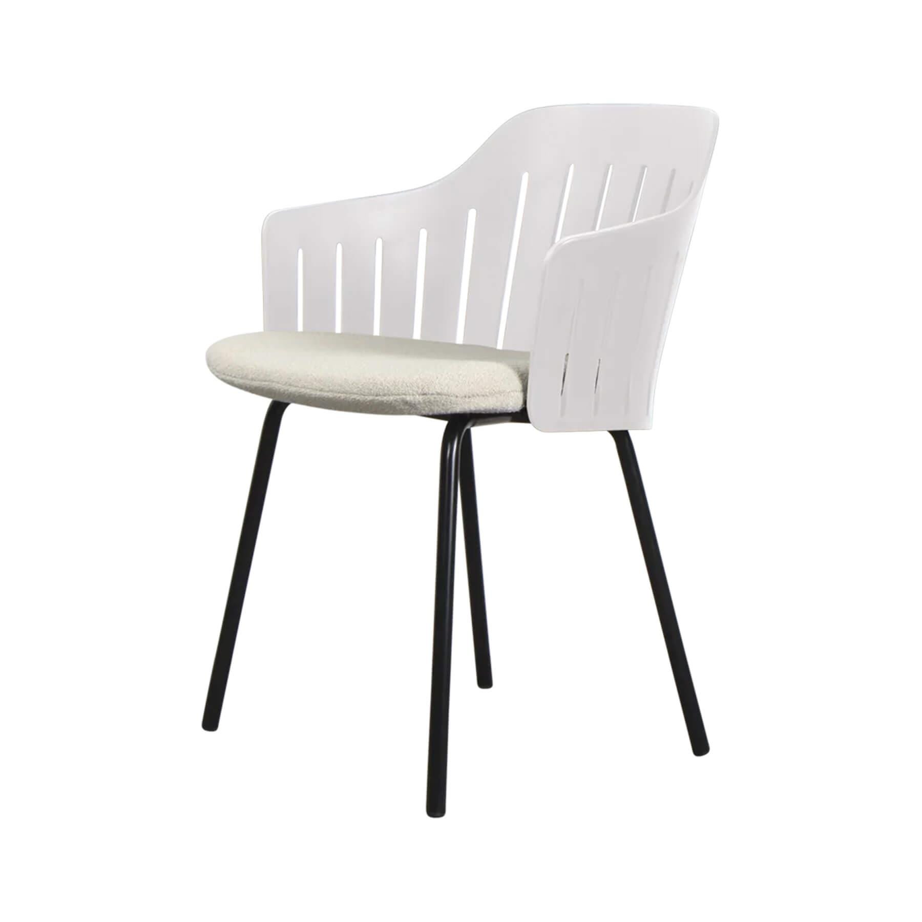 Caneline Choice Outdoor Chair With Steel Legs White Seat Sand Cushion