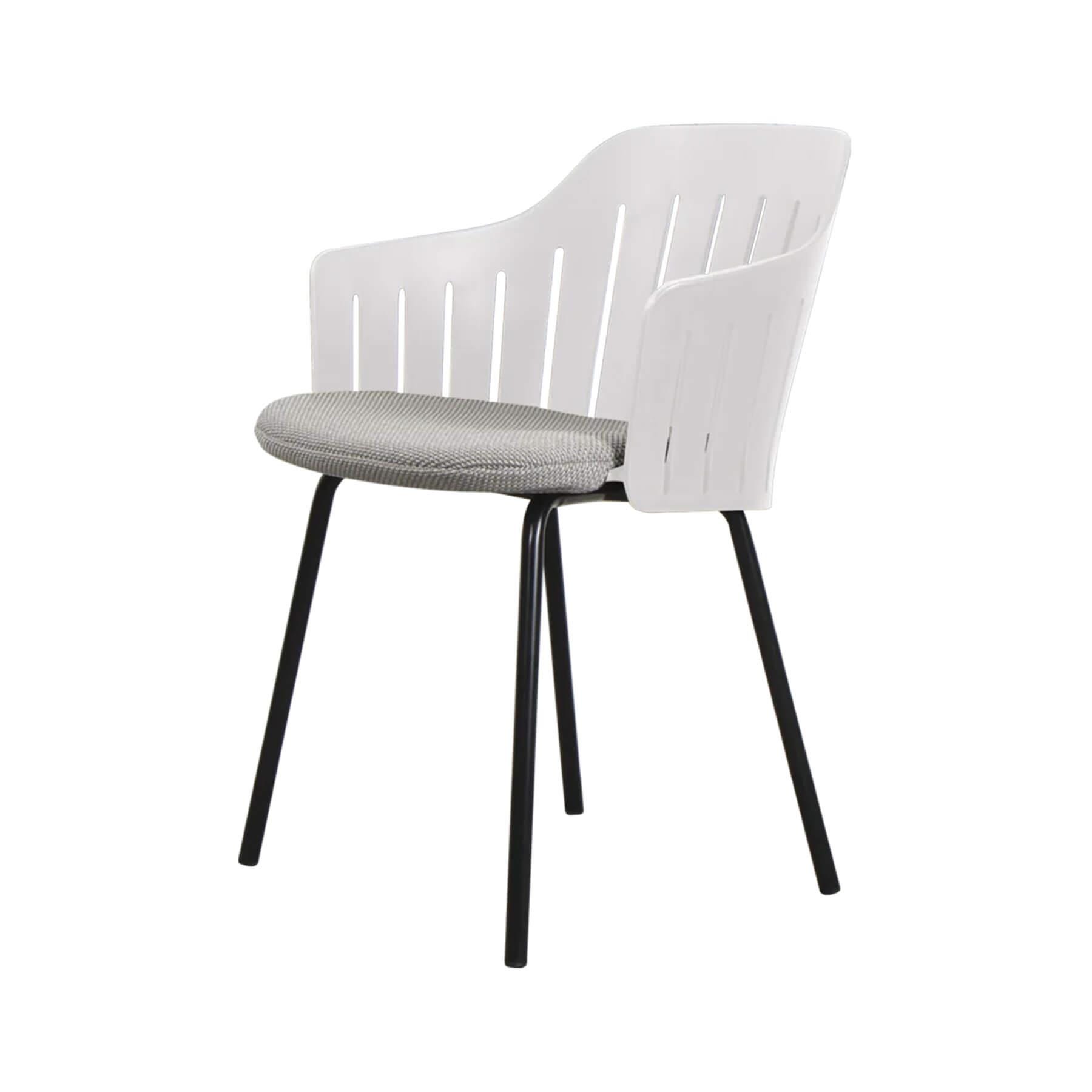 Caneline Choice Outdoor Chair With Steel Legs White Seat Light Grey Cushion