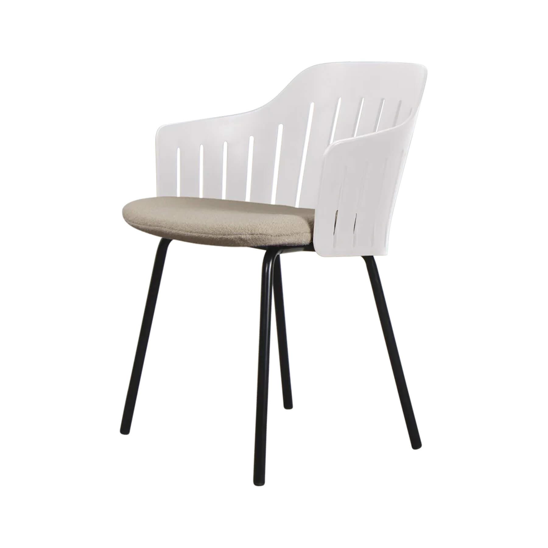 Caneline Choice Outdoor Chair With Steel Legs White Seat Taupe Cushion