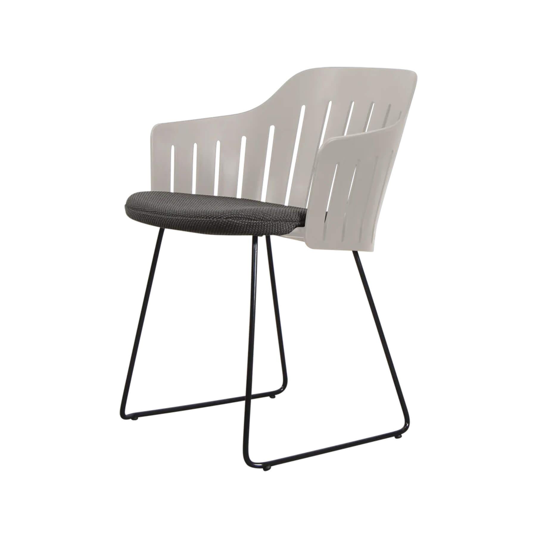 Caneline Choice Outdoor Chair With Steel Sled Legs Taupe Seat Dark Grey Cushion Brown