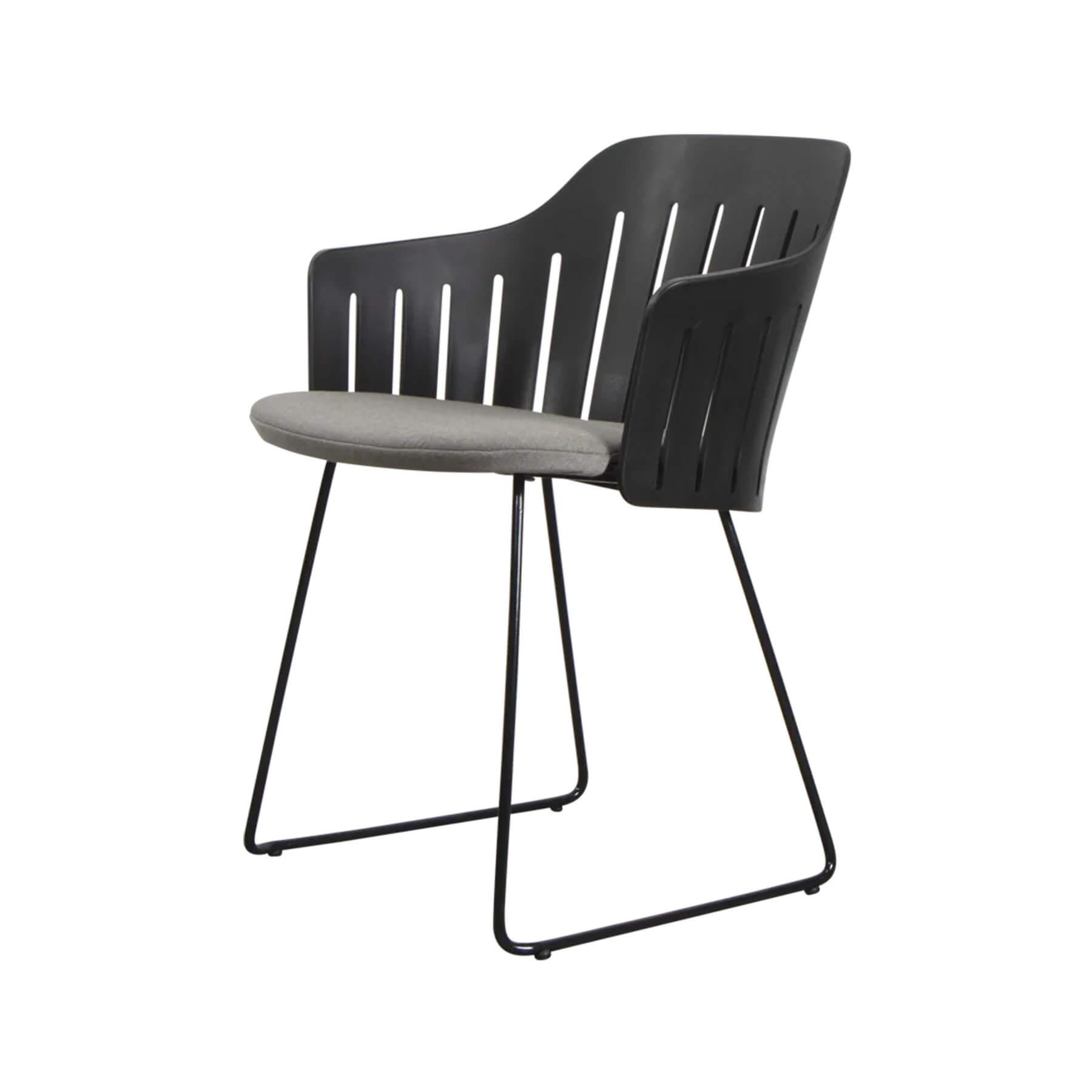 Caneline Choice Outdoor Chair With Steel Sled Legs Black Seat Natte Taupe Cushion